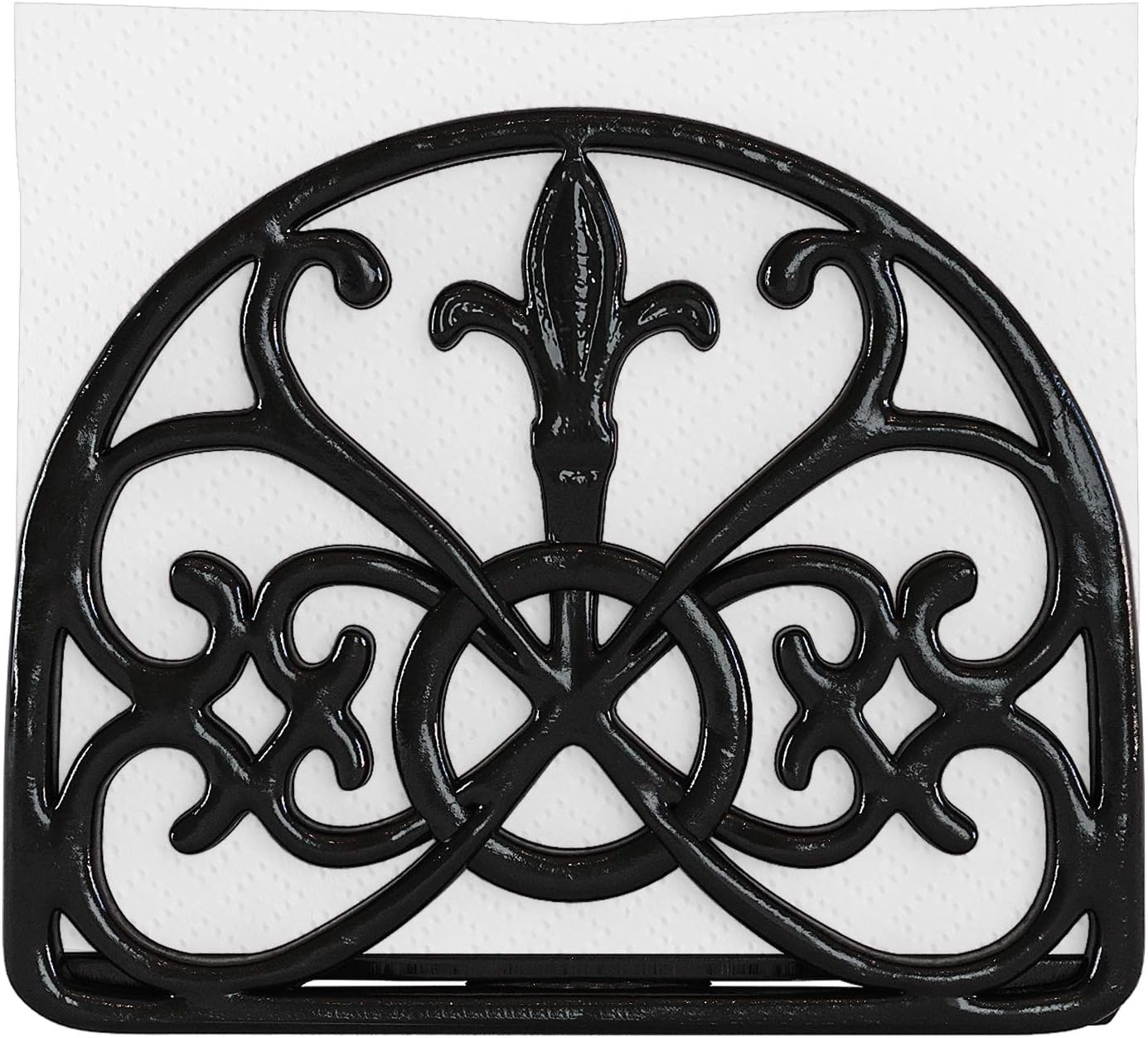 Flash Deals - 80% OFF Home Intuition Fleur De Lis Collection Standing Cast Iron Napkin Holder, Weighted Design, Matte Black