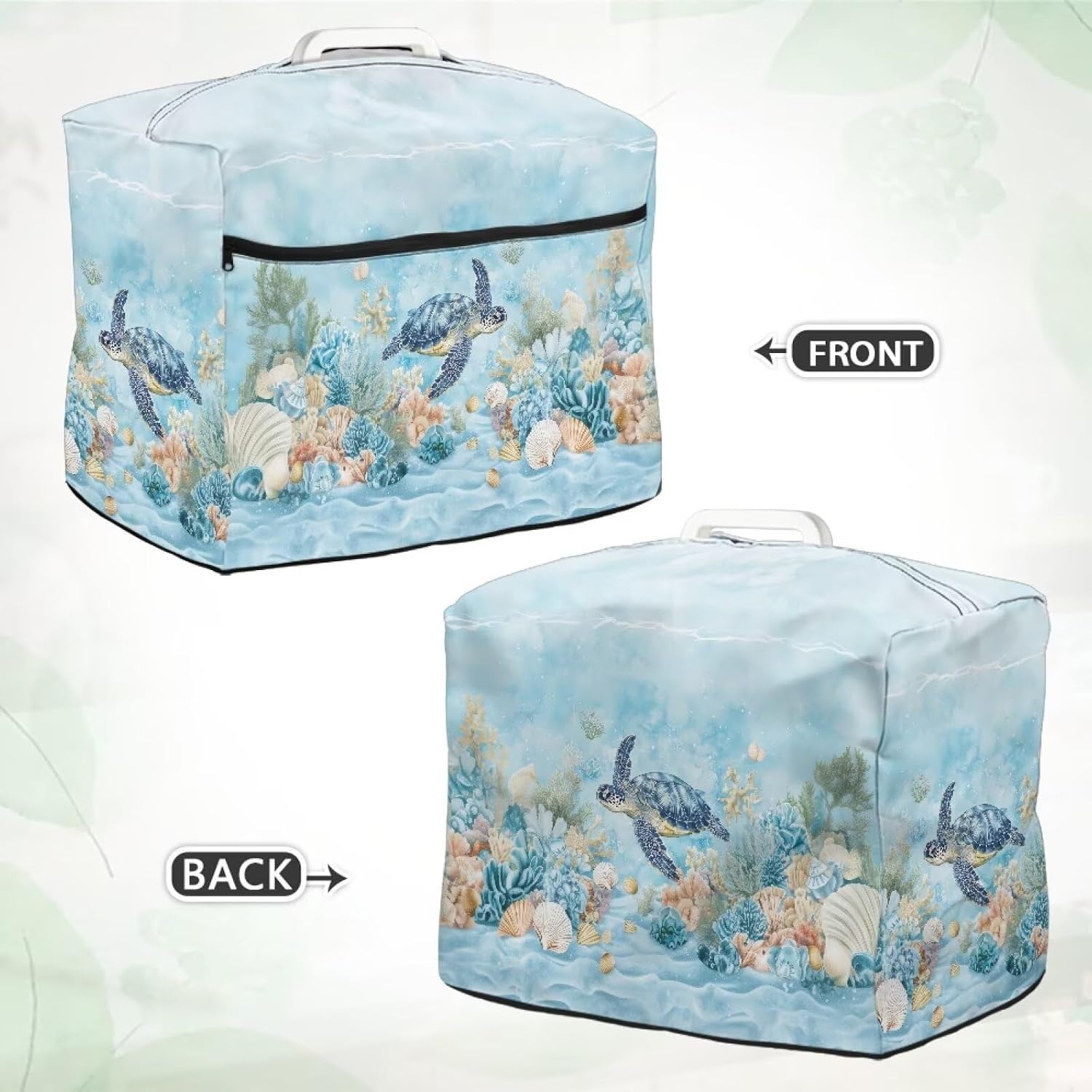 Protective Sewing Machine Cover with Front Pocket Sea Turtle Pattern Sturdy and Washable Dust Cover for Universal Household Machines