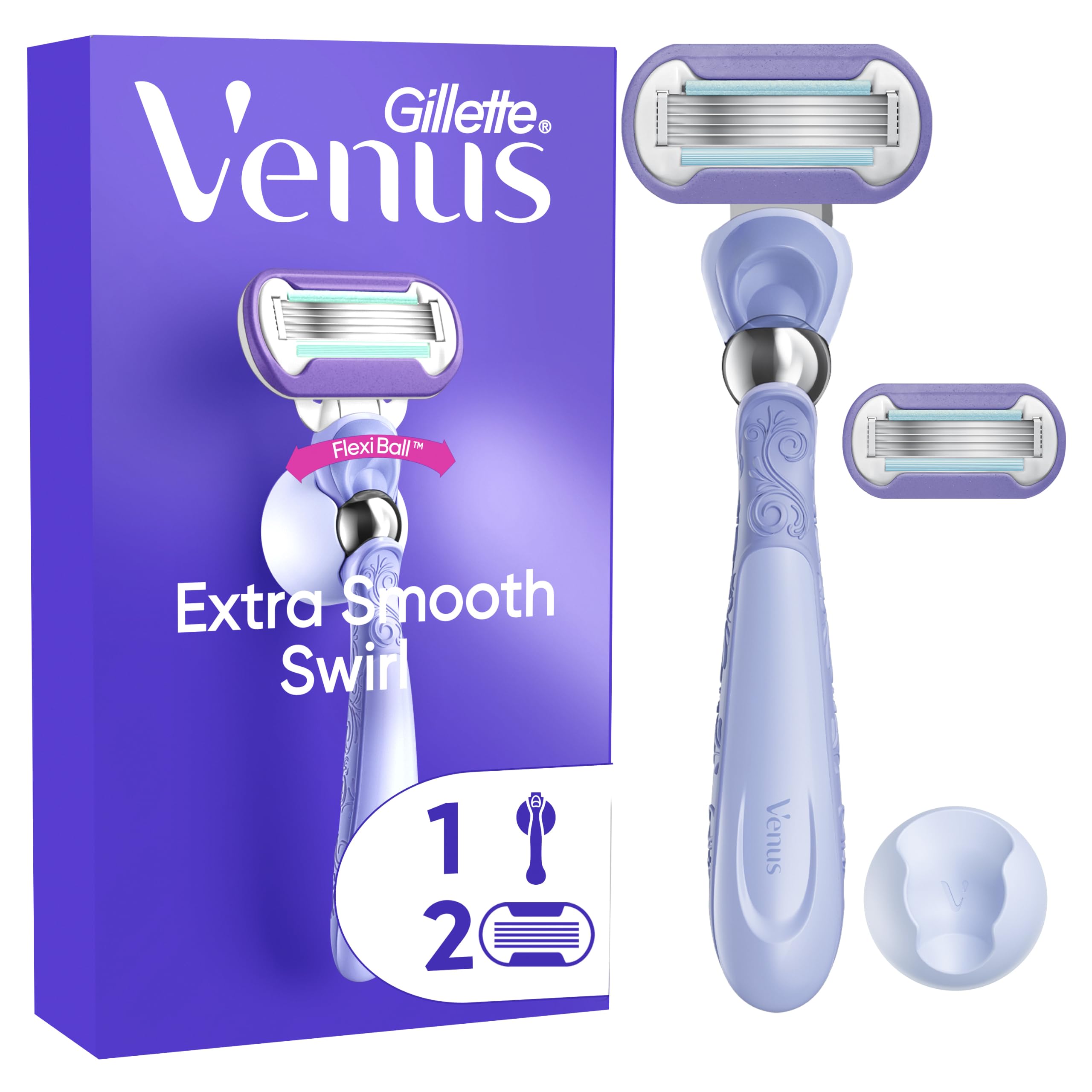 Gillette Venus Deluxe Smooth Swirl Rasierer, 1 Griff, 2 Nachfüllklingen, 5 Klingen, sanfte Rasur