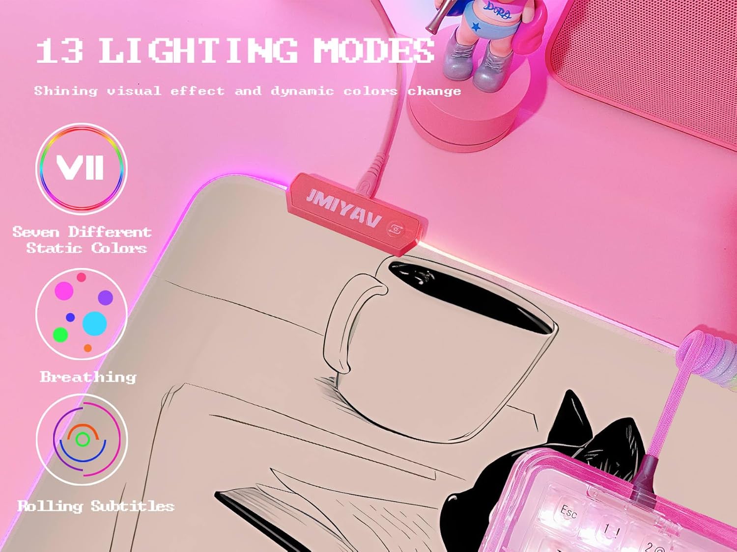JMIYAV Pink RGB Gaming Mouse Pad 31.5x12 Inch PC XL Large Extended Glowing Led Light Up Desk Pad Non-Slip Rubber Base Computer Cute Mousepad Mat Desk Accessories Gaming Setup 810
