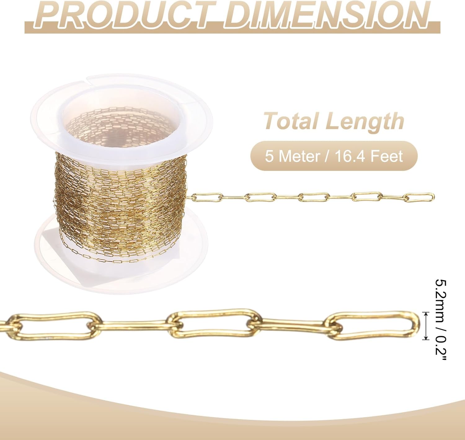 uxcell 16.4 Feet/5 Meter Stainless Steel Curb Chain, 0.8mm Cuban Link Chain, Paper Clip Twisted Links Cross Cable Chains for DIY Jewelry Making Supplies, Gold - Image 2