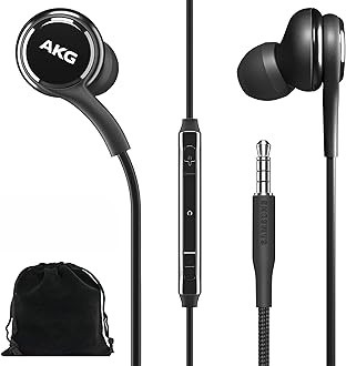 AKG Earbuds Original 3.5mm in-Ear Headphones with Remote & Mic for Galaxy A71, A31, Galaxy S10, S10e, Note 10, Note 10+, S10 Plus, S9 - Braided, Includes Velvet Carrying Pouch - Black