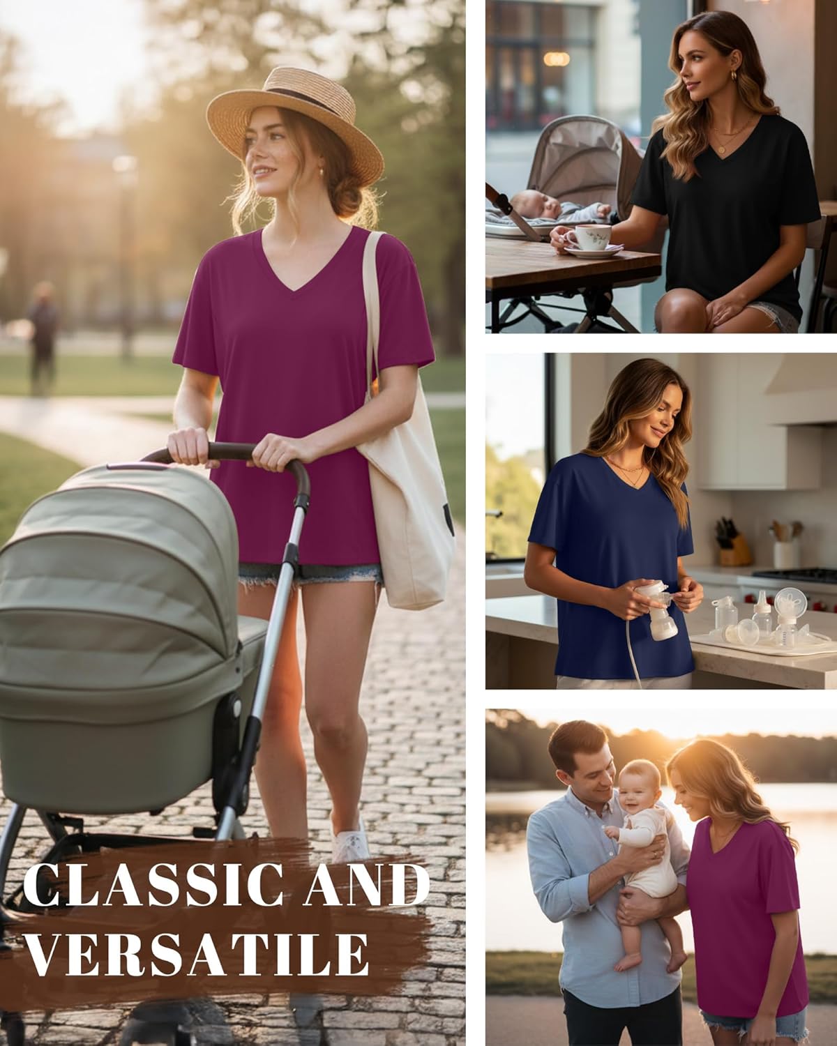 3 Pack Women's Oversize Nursing Shirts for Breastfeeding with Hidden Zippers Loose Fit Short Sleeve Maternity Tops - Image 2