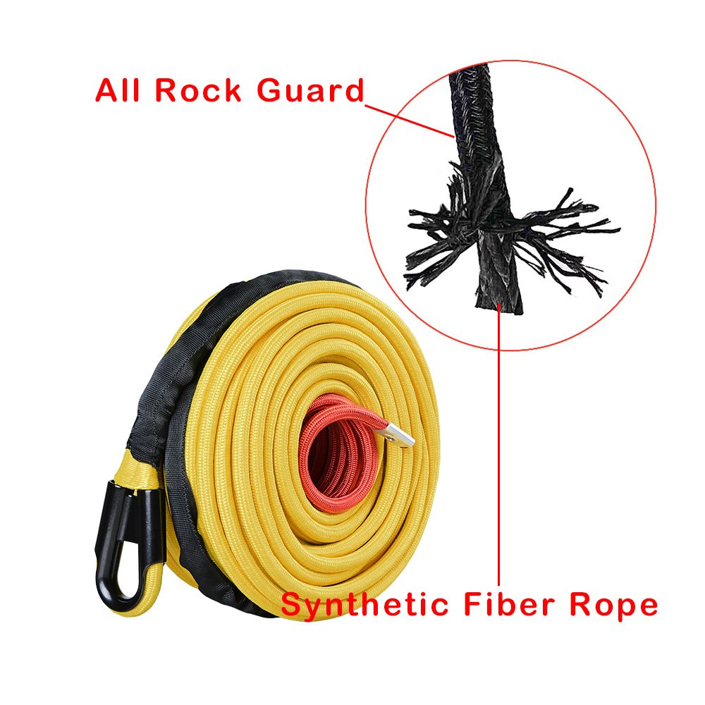 Yellow 95ft x 3/8 inch (ynthetic Winch Line Cable Rope 22000LBs w/Heat and Rock Guard + Silver 10