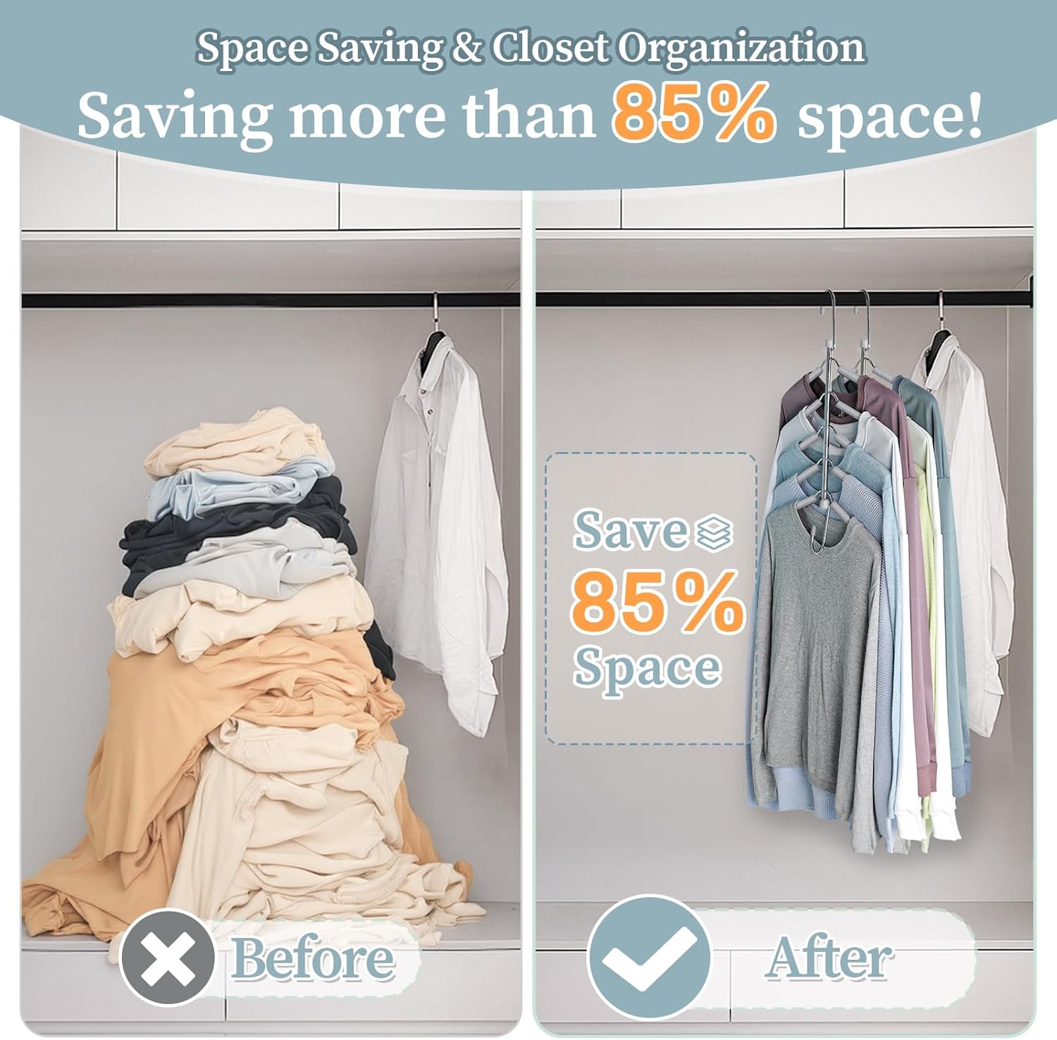 Clothes Hangers Space Saving Shirt Organizer, Non Slip Multi Shirt Hangers for Closet with Foam Padded Closet Organizers and Storage for Sweater Hoodie Blouse Coat Dress Short Grey 2 Pack Gray 2