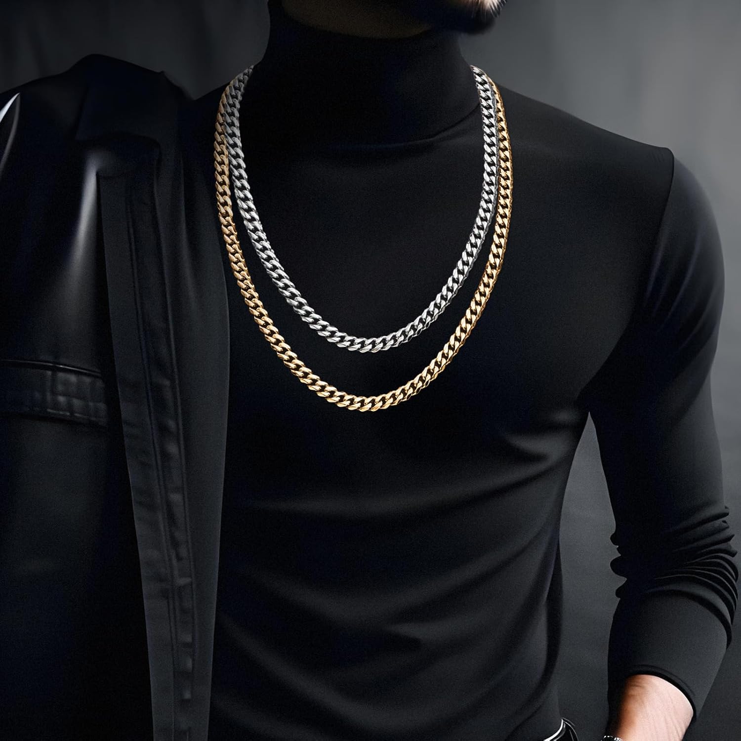 7mm Silver Chain for Men Miami Cuban Link Mens Chain,925 Sterling Silver/14K Gold Plated and 316L Stainless Steel Silver/Gold Chains for Men Necklace - Image 6
