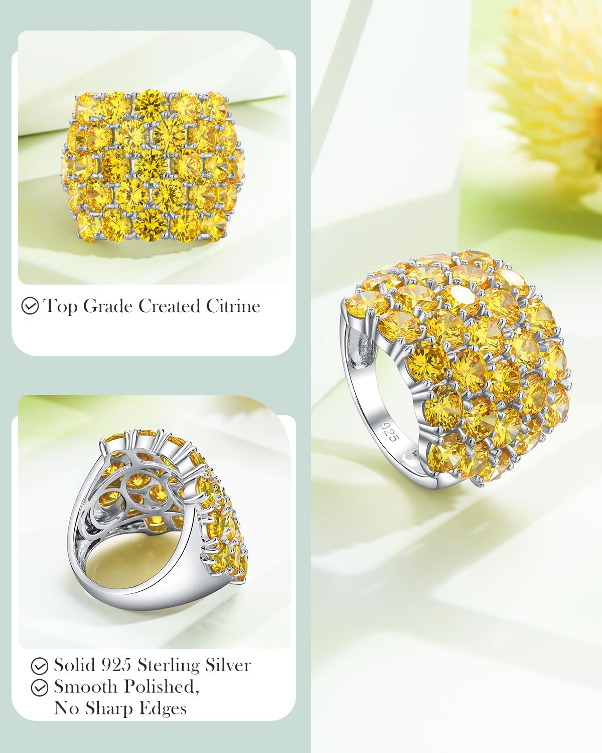925 Sterling Silver Pave Birthstone Chunky Statement Rings for Women Men image 3