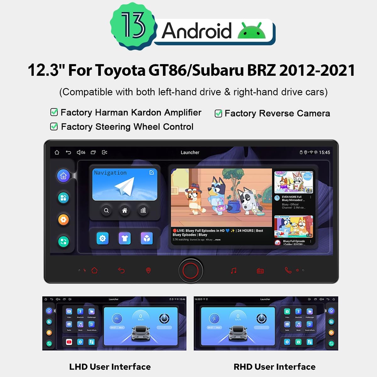 JOYING Car Radio for Toyota GT86 & Subaru BRZ 2012-2021/Scion FRS 2013-2016, Android 13 Head Unit 12.3 Inch Car Stereo 8GB+128GB with Wireless Carplay & Android Auto, Mirror Link, AM/FM(JY-TTD03N8)