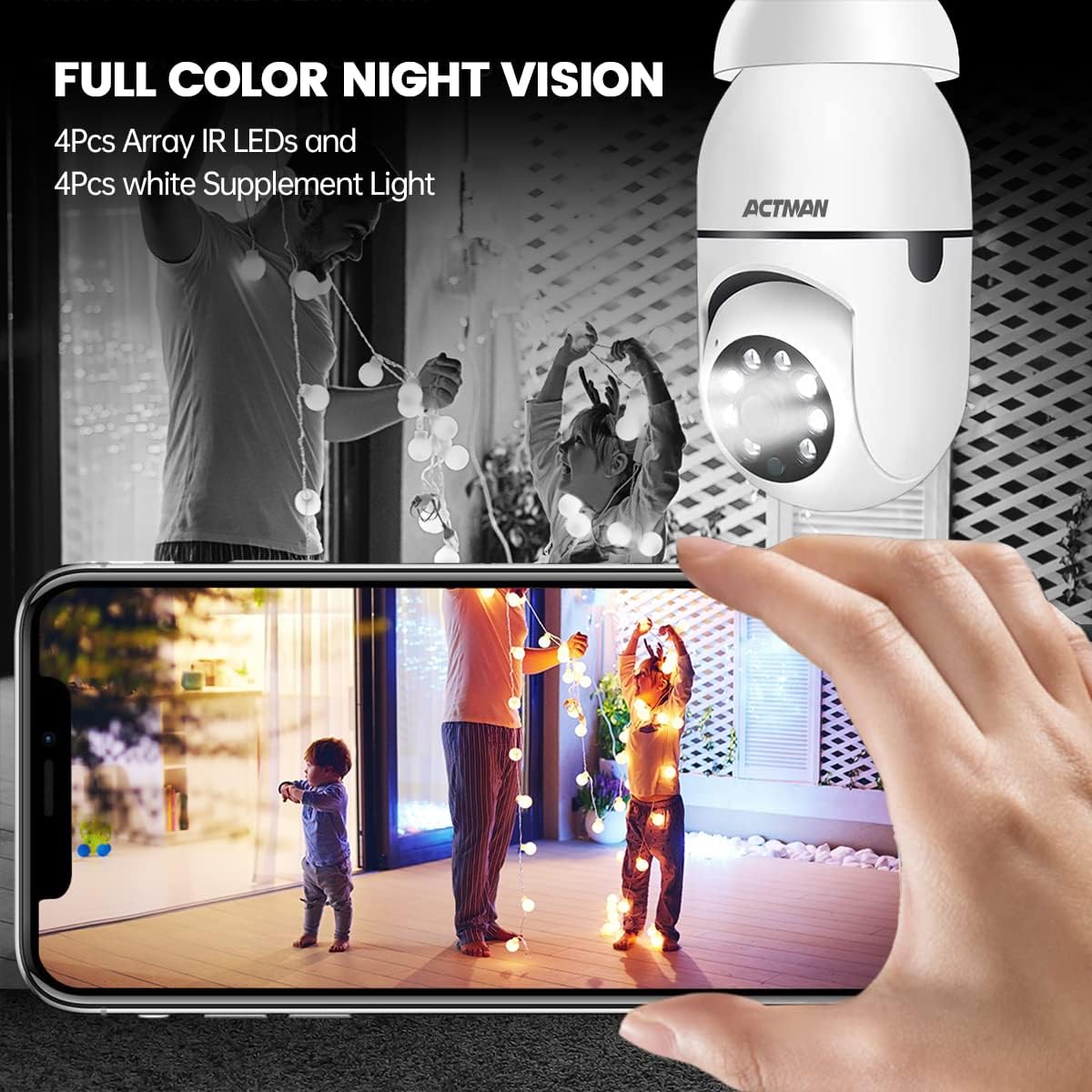 Light Socket Security Camera, 1080P Wireless Bulb Security Camera WiFi Outdoor, Light Camera for Home Security with Smart Motion Detection, Color Night Vision, 2 Way Audio - 2PCS