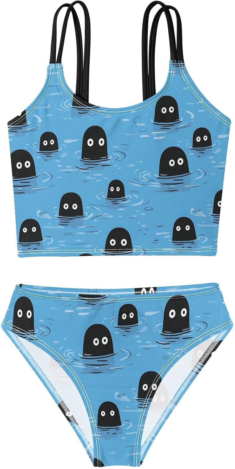 visesunny Girls Two Piece Swimsuits Black Rounded Cylind Girl's Bikini Sets Bathing Suits for Girls Size 5-12Y