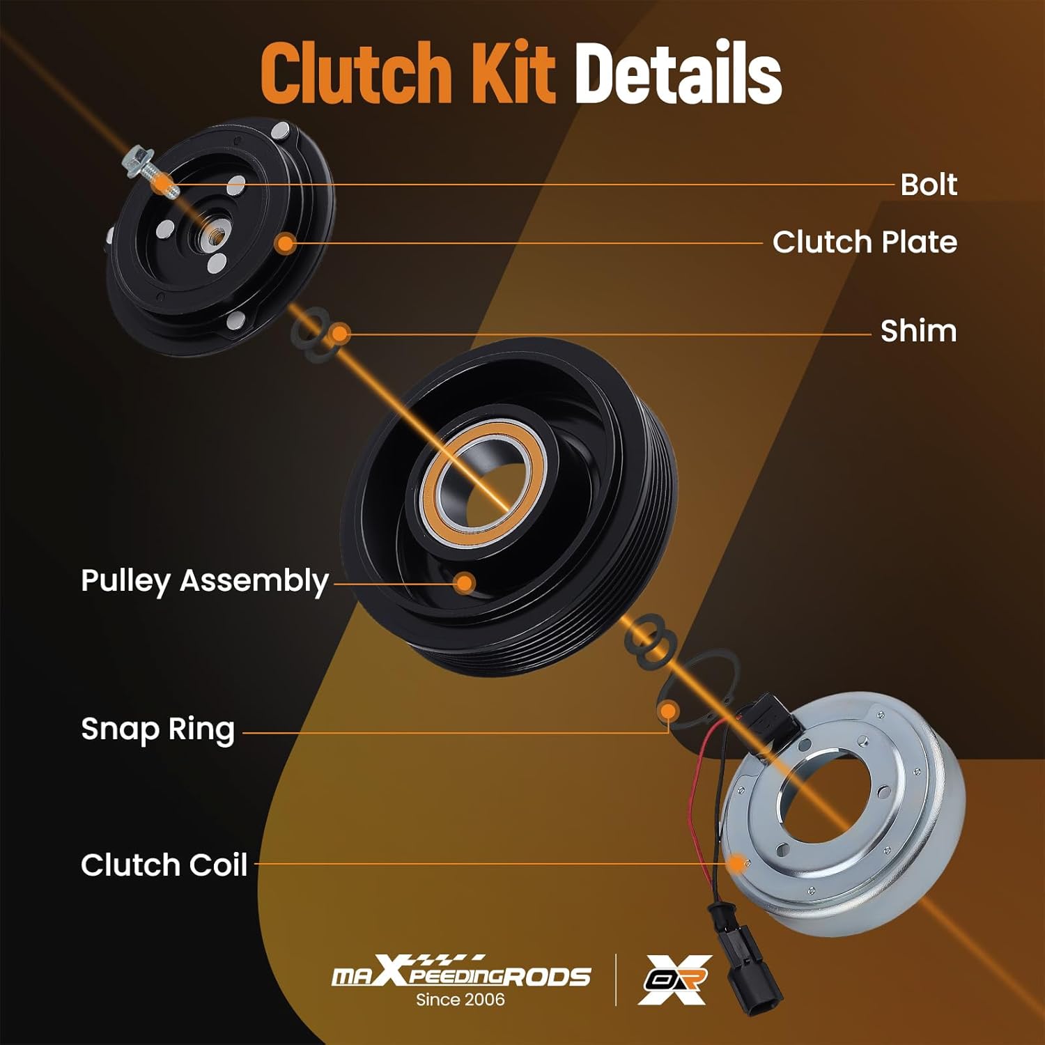 maXpeedingrods AC Compressor Clutch Kit for Nissan Rogue 2.5L 2008-2016, for Nissan Rogue Select 2.5L 2014-2015, for Nissan Cabstar 2.5L 2008-2009, 92610JM01C