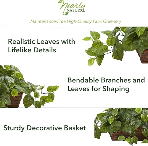 Miniatura 4 de Nearly Natural Potus con canastilla de repisa, verde, 34x18x15