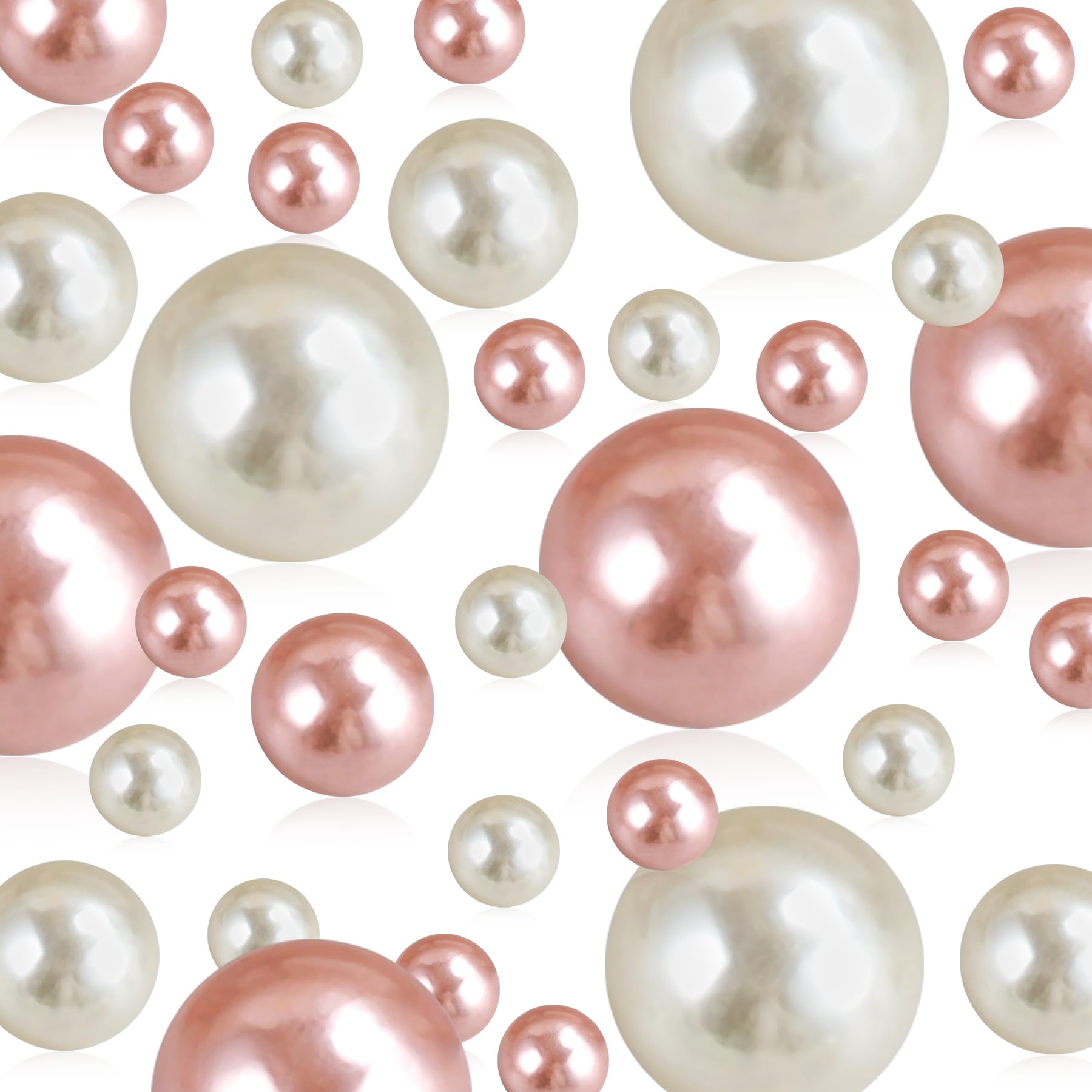 100 Pcs Beads Pearls Vase Fillers, No Hole Faux Pearl for Centerpieces Vase Fillers, Party Wedding Home Makeup Table Decor (Cream+Rose Gold 8/14/20mm)