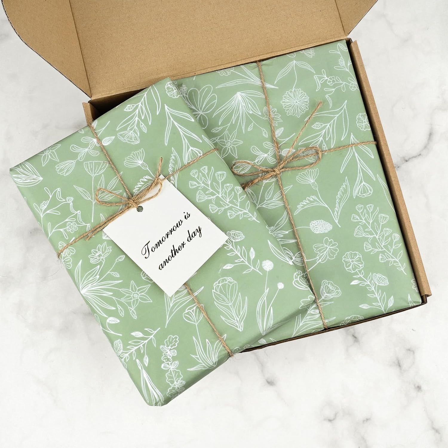Bolsome 100 Sheets Sage Green Wildflowers Tissue Paper for Green Boho Themed Baby Shower Wedding Birthday DIY Craft