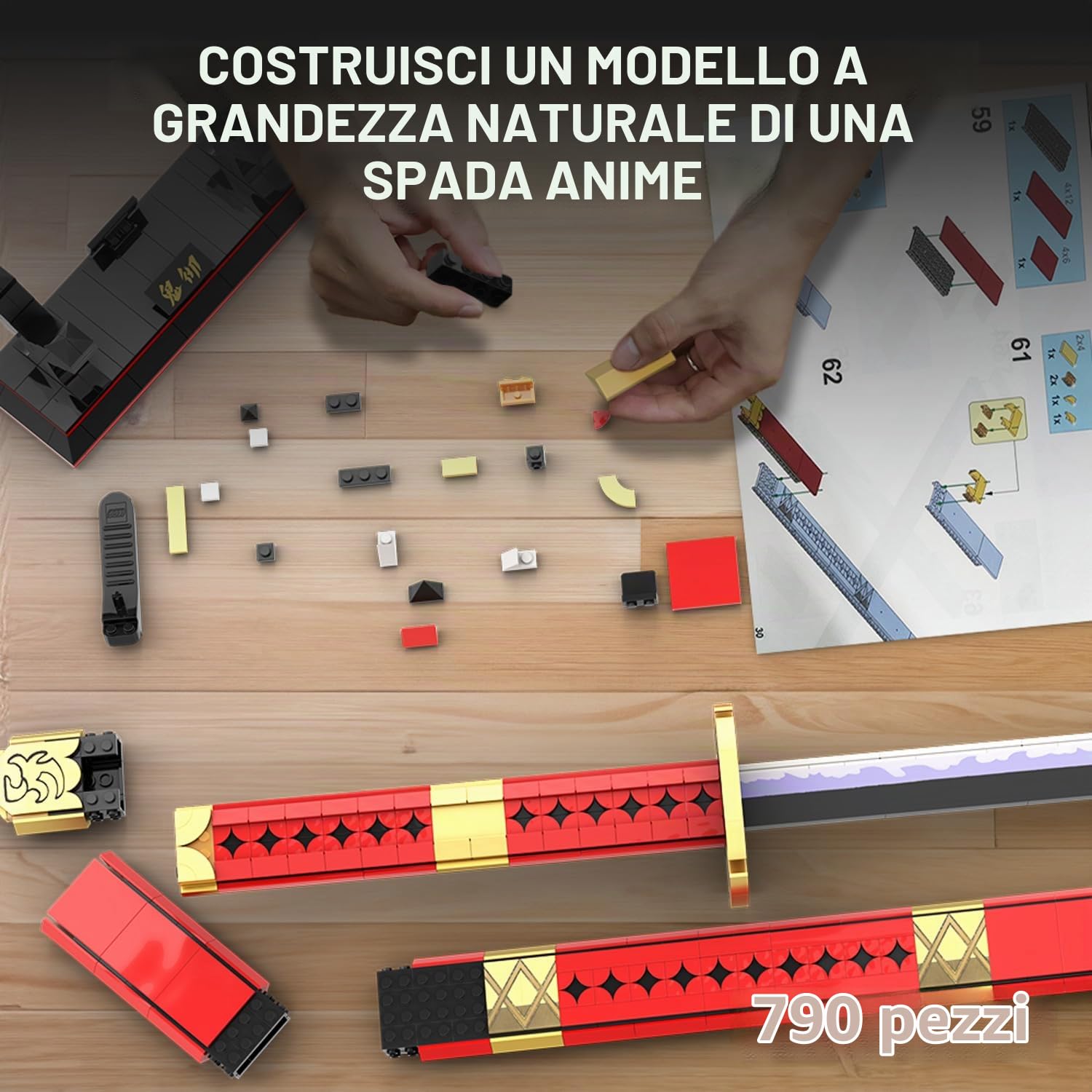 Kit per la Costruzione della Spada Anime Sandai Kitetsu, Katana da 99cm con Fodero e Supporto, Ideale per Cosplay, 790 Pezzi - Adatto per Bambini e Adulti