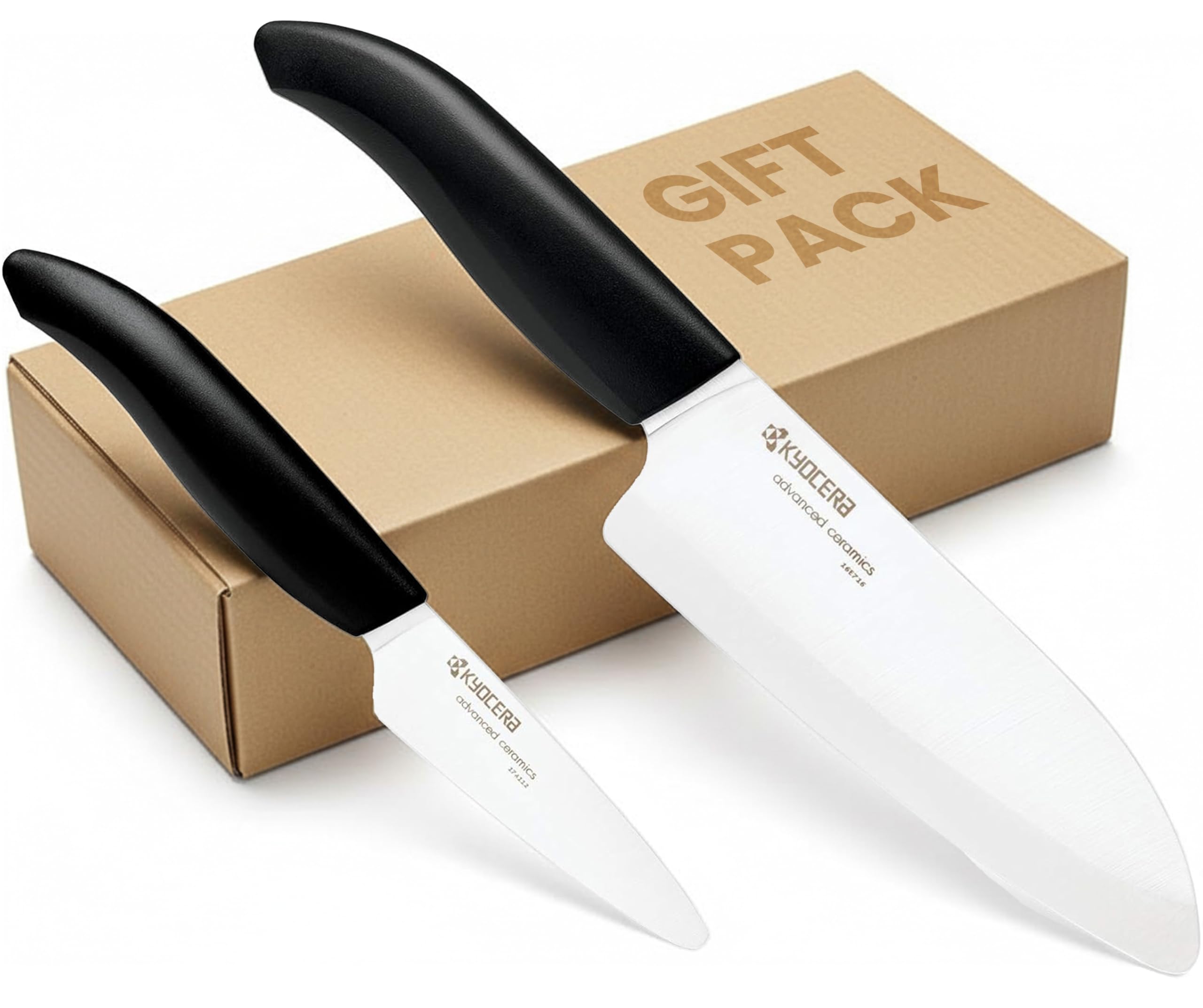 5.5" & 3" White Blade Black Handle - Gift Box Knife Set