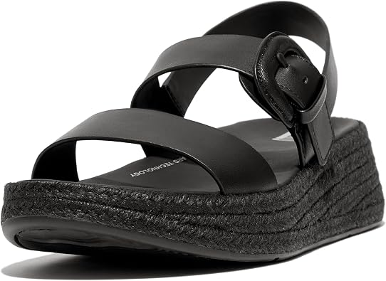 F-Mode Espadrile Buckle Leather Flatform Sandals, Womens