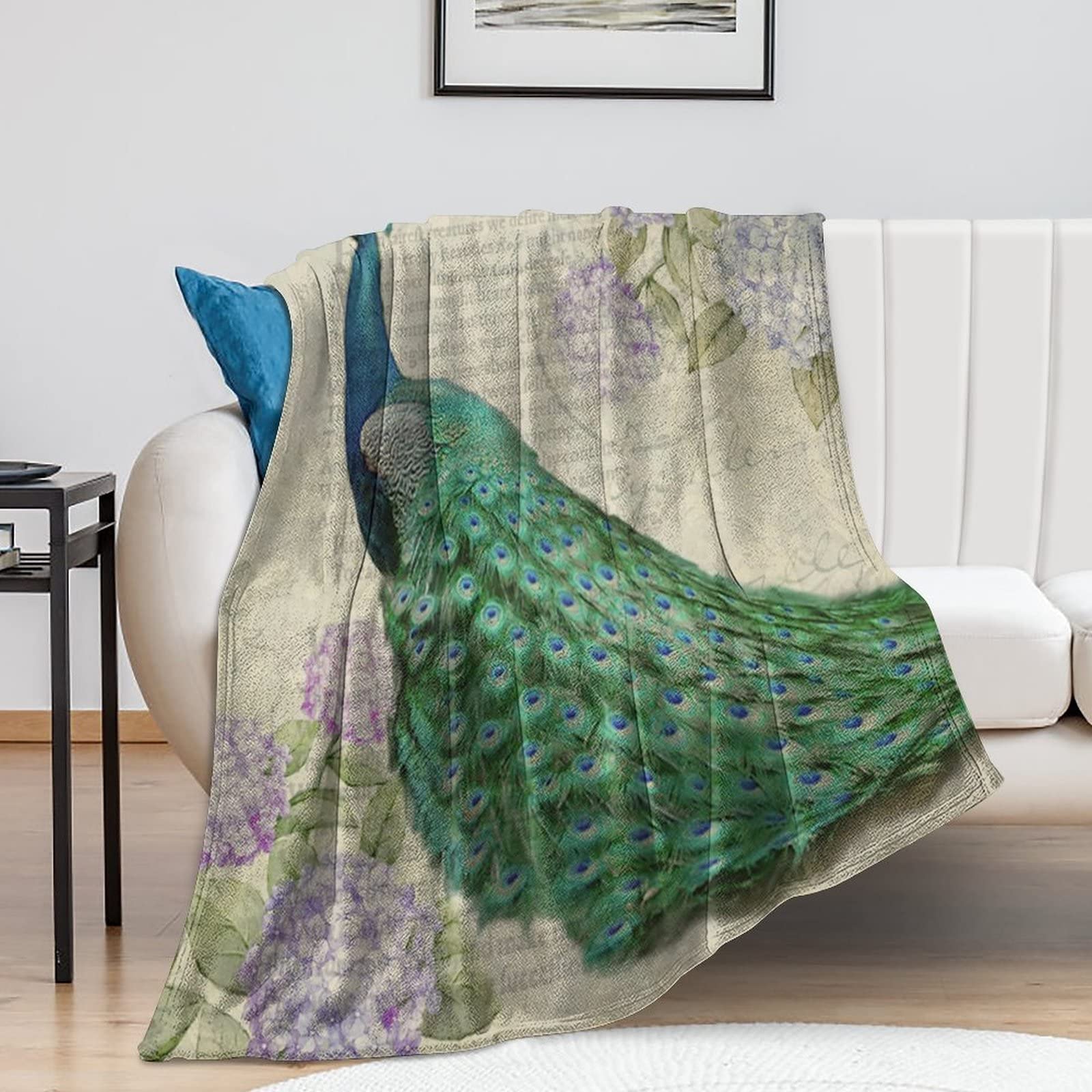 Couverture de lit paon plaid d'hiver cocon pour canapé salon et dortoir
