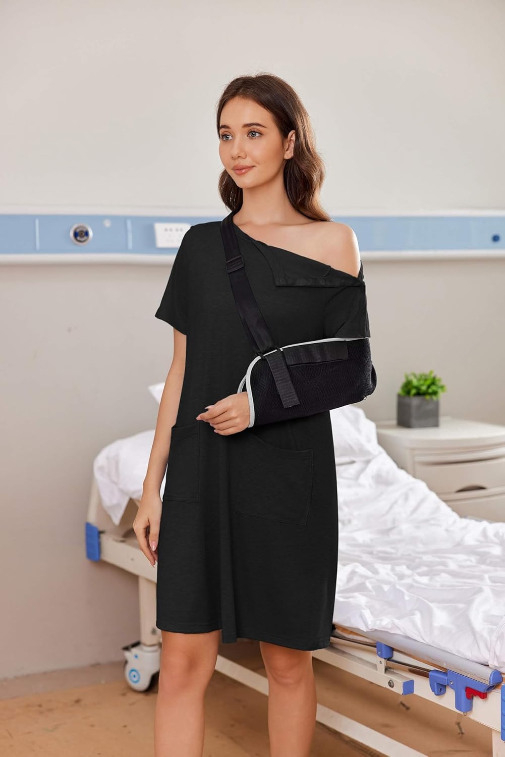 Deyeek Women's Post Shoulder Surgery dress Tear Away Short Sleeve Full Open Side Snap Adaptive Clothing with Pockets - Image 7