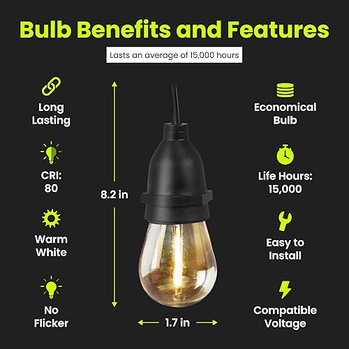 Miniatura 9 de Feit Electric Cadena de luces LED, 20 pies de grado comercial y resistente a los golpes con 10 enchufes para exteriores, enlazable, vida útil de