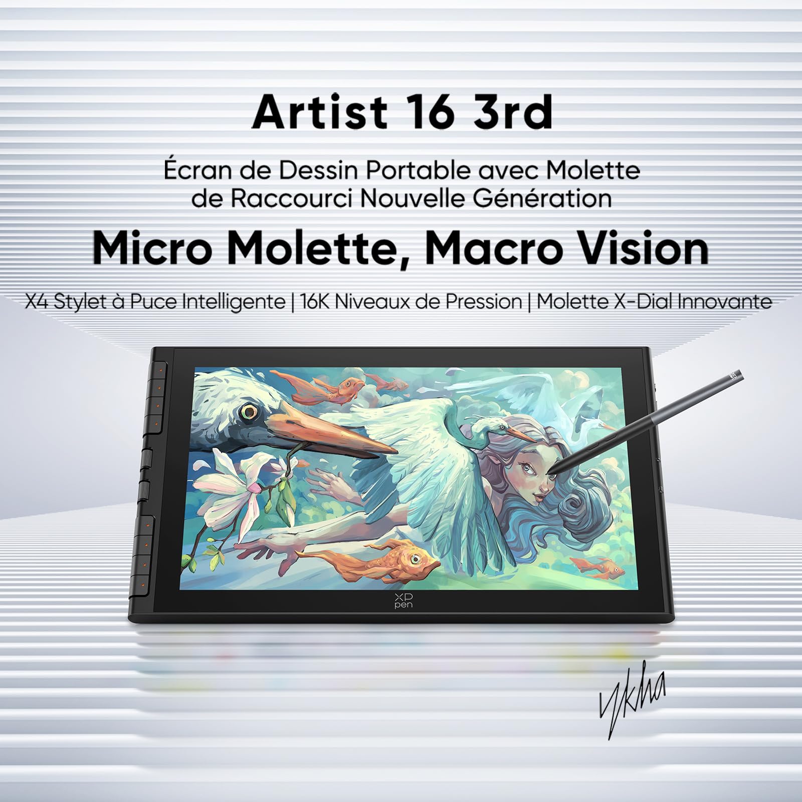 XPPen Artist 16 3rd (Édition 2026) Tablette Graphique Dessin avec Écran 15,4 Pouces, Stylet X4 Précis, Deux Molettes X-Dial, 8 Boutons de Raccourci, Support Pliable Fourni, pour Les Créatifs Nomades