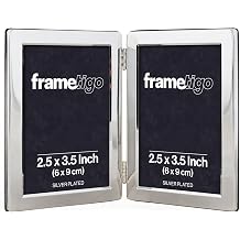 Silver Plated Flat Edge Double Photo Frame, 2.5"x3.5" 6x9cm Photo Size - Portrait Orientation - Real Glass Window - Traditional Silver Picture Frames - Tarnish Resistant