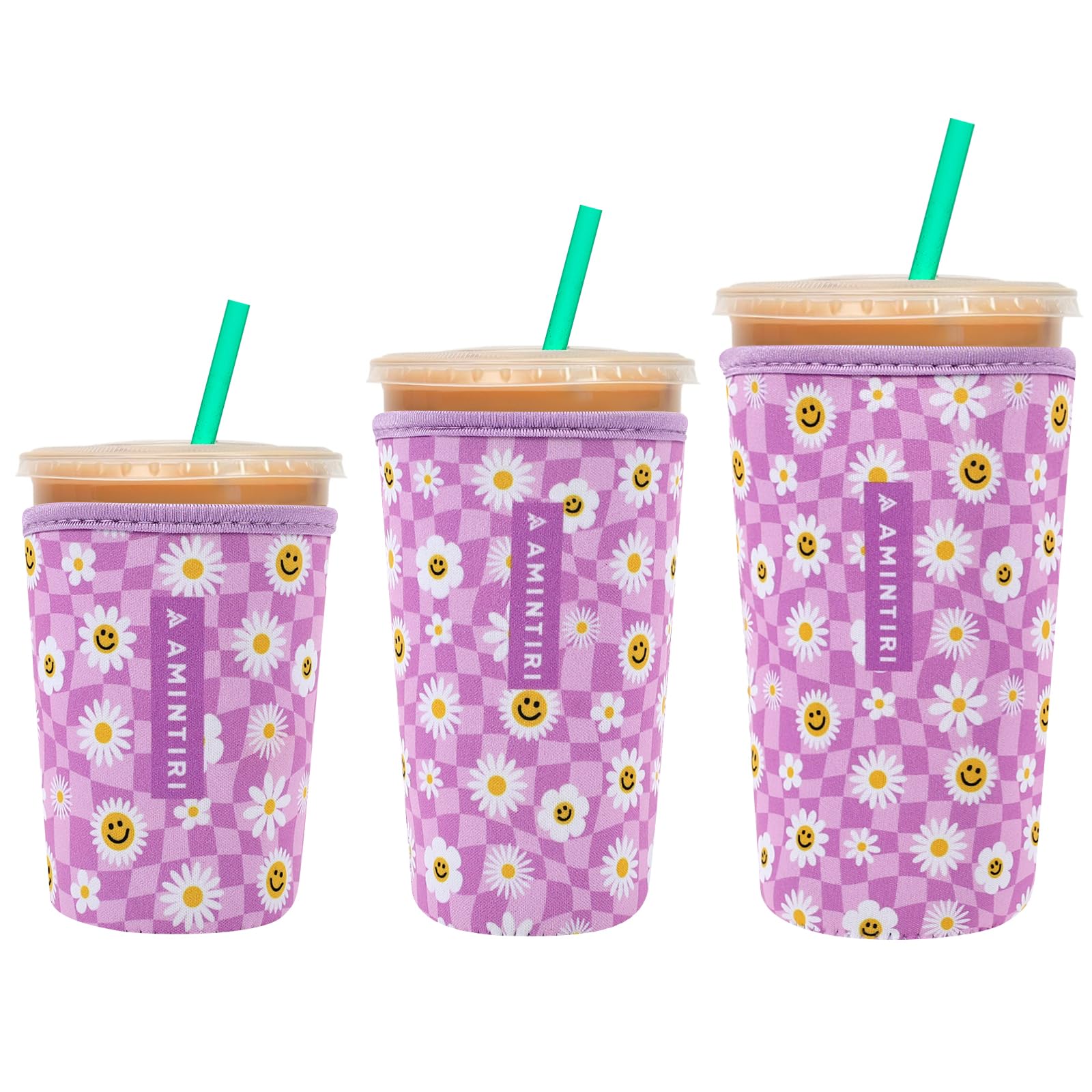 3 Pack Reusable Sleeve for Iced Coffee Cup, Coffee Neoprene Sleeve for Iced&amp;Hot Drinks, Coffee Sleeve Compatible with Starbucks, Dunkin Coffee Cup. (Lalic Checkerboard)