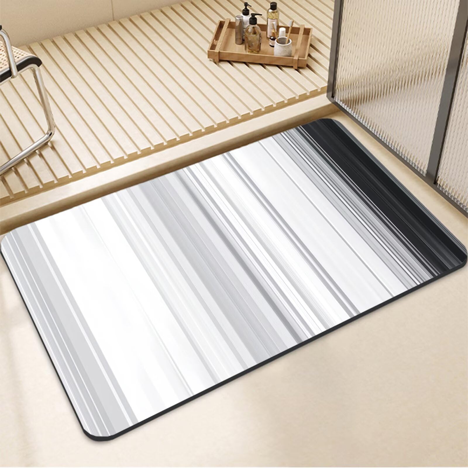 Tapis de bain fin et lavable idéal pour la sortie de baignoire Stripes