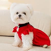 Vista 7 de Vestido de pana roja para perros pequeños, conjunto de vestido de invierno para cachorros, ropa de Navidad