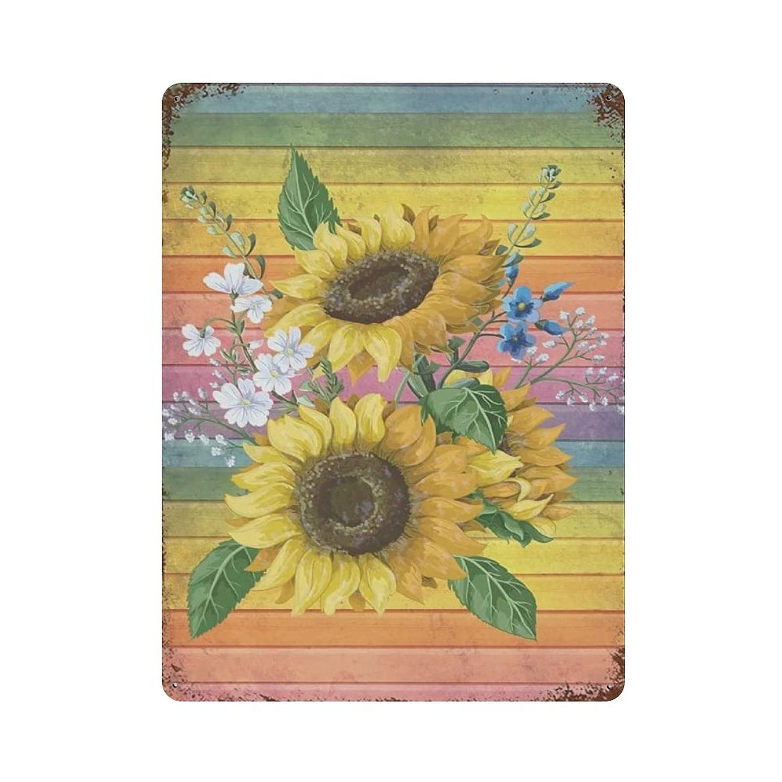 Fresh Flower Sunflower Bouquet Metal Signs, Fun Poster For Bar Kitchen Cafe Farmhouse Wall Decor 12x16 inch