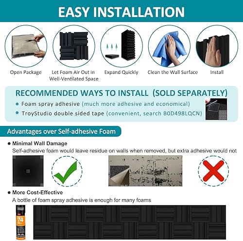Miniatura 6 de TroyStudio Paneles de espuma acústica gruesos de 12 x 12 x 3 pulgadas en patrón de difusión, 12 difusores de espuma de alta densidad que absorben el