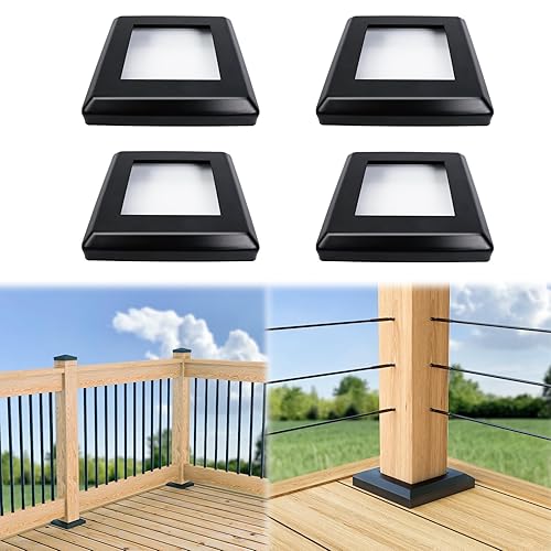 Miniatura 8 de Muzata WT09 - Paquete de 10 cubiertas para base de poste de una sola pieza, acero galvanizado negro para poste de madera de 3.5 x 3.5 pulgadas