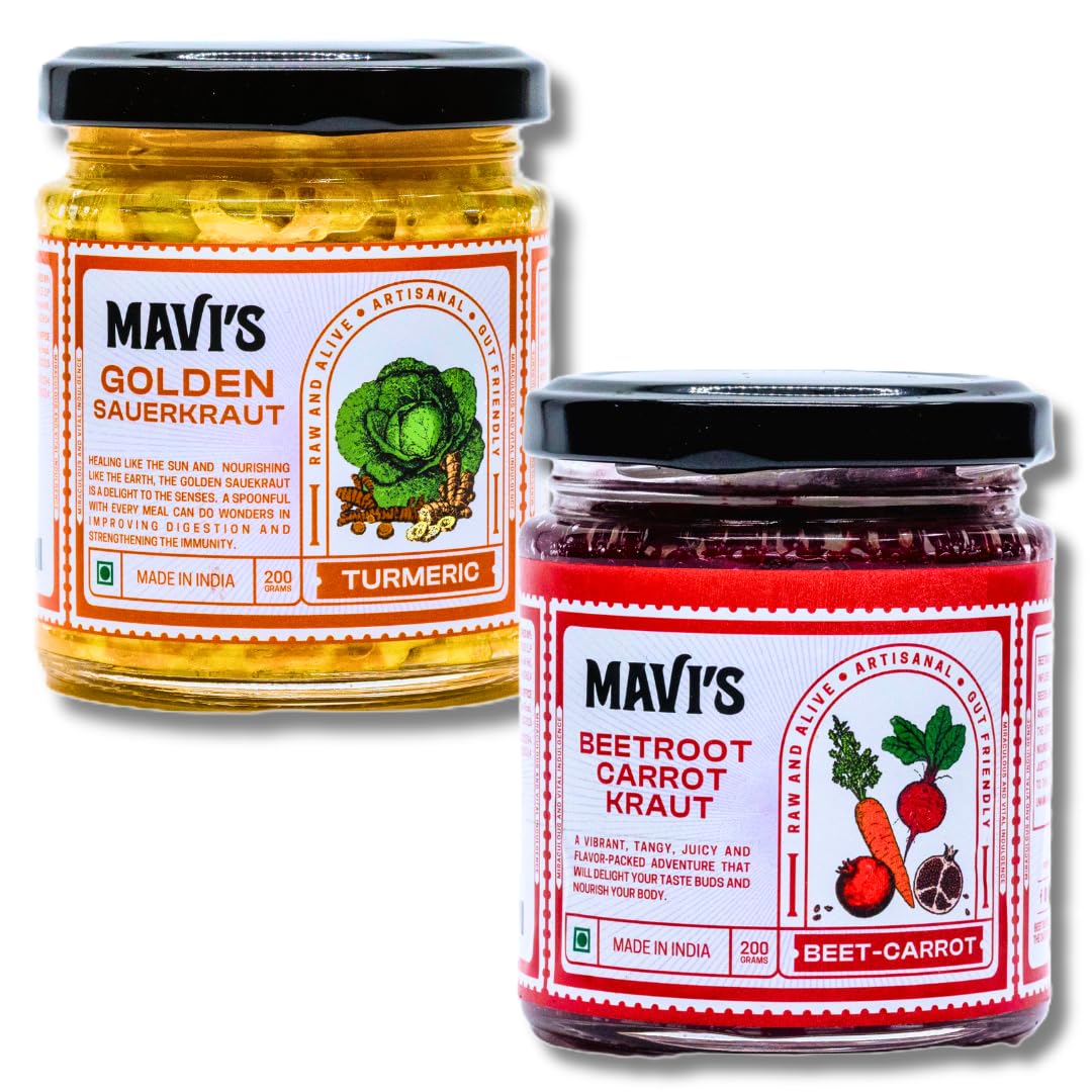MAVIs Combo of Sauerkraut | Golden Sauerkraut and Beetroot Carrot Kraut | Artisanal Probiotic Pickle | 100% Orgaic, Vegan & Natural | Combo Pack of 2 | 200g each (B0DH8GS3Z8) Amazon Price History, Amazon Price Tracker