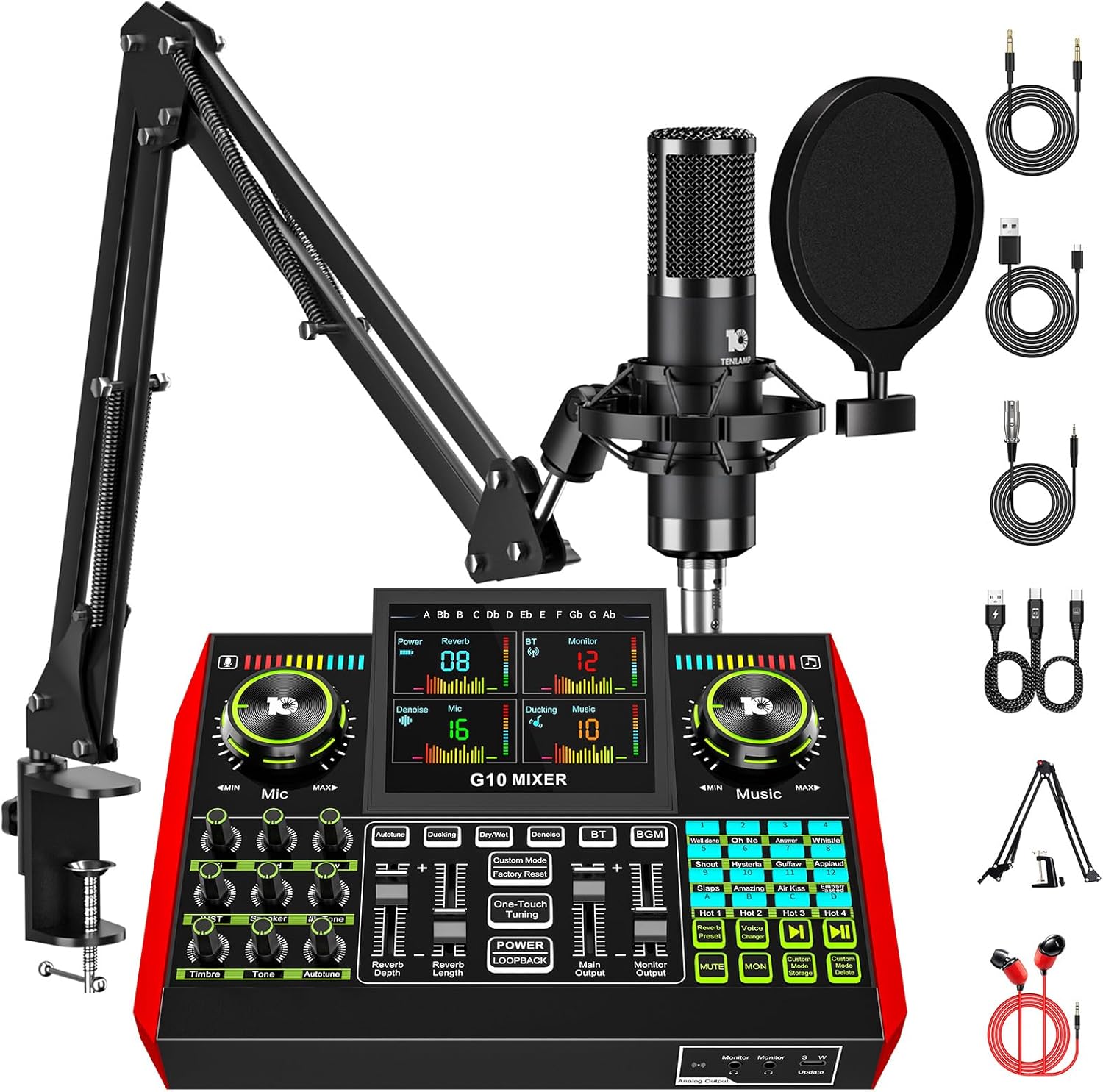 Podcast Equipment Bundle with 3.5mm Condenser Microphone for Pc/Phone Live Streaming Singing Gaming, Podcast Microphone Bundle with Live Sound Board Audio Mixer Denoise,DJ Sets