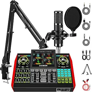 Podcast Equipment Bundle with 3.5mm Condenser Microphone for Pc/Phone Live Streaming Singing Gaming, Podcast Microphone Bundle with Live Sound Board Audio Mixer,Noise Reduction,DJ Sets