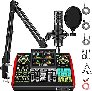 Podcast Equipment Bundle with 3.5mm Condenser Microphone and Live Sound Board