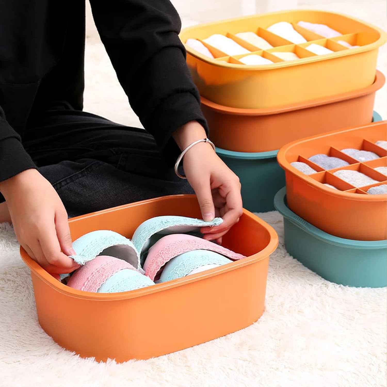 Closet Organizer Wardrobe 3PCS Washable Clothes Organizer 1/10/15 Grids Visible with Lid Storage Boxes Drawer Separation Box for Home Jeans T-Shirt Socks Panty