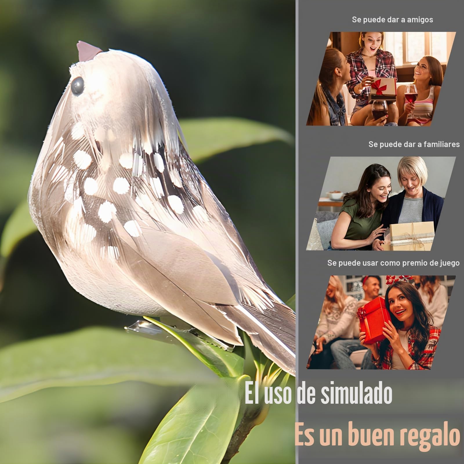 6 Piezas Pájaros Decorativos con Plumas, Figuras de Pájaros Artificiales para Manualidades