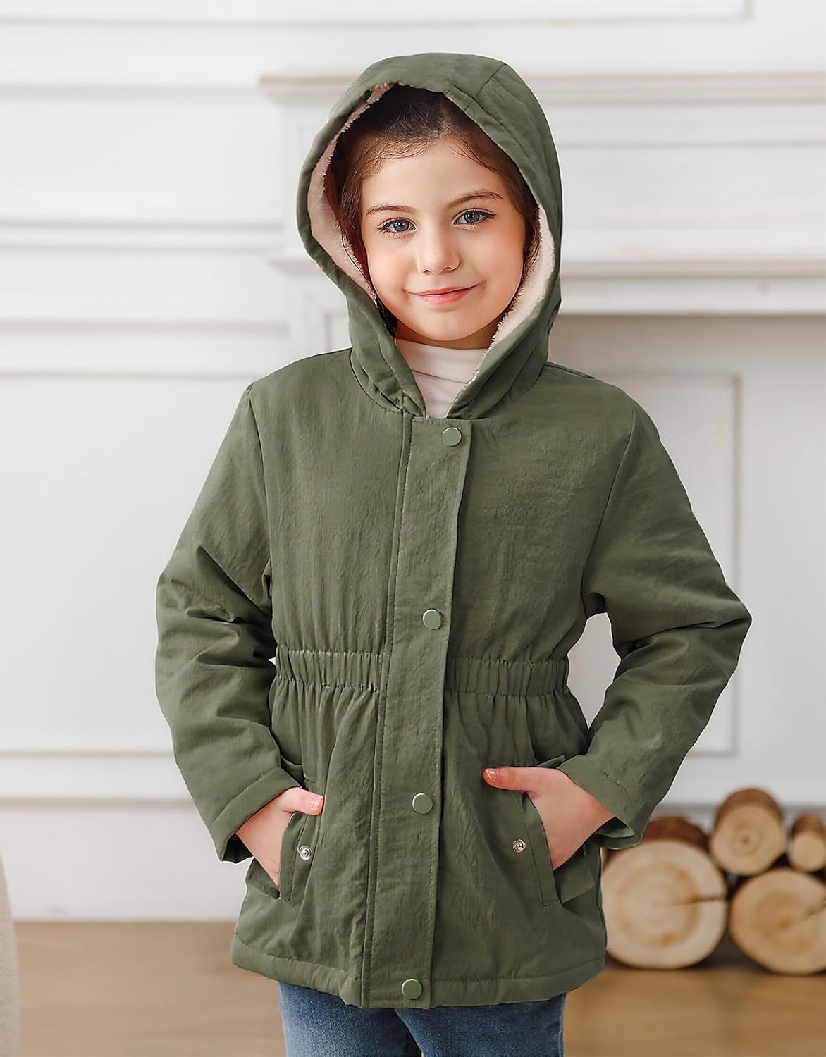RAISEVERN Girl Winter Coat Warm Parka Puffer Jacket with Hood for 3-7 Years