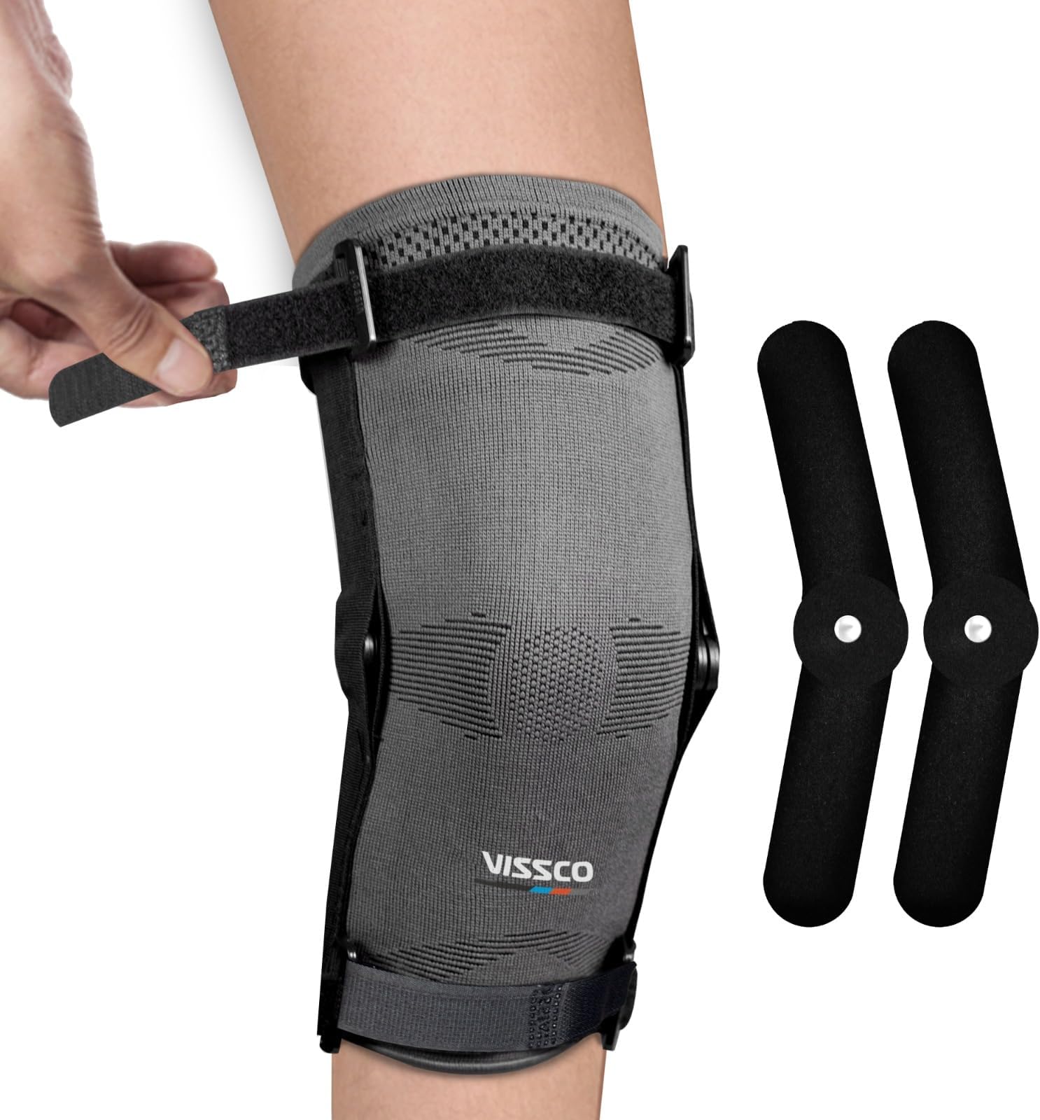 Vissco Elastic Knee Cap with Hinges โ Knee Support for Pain Relief, Injury Recovery and Sportsโ Ideal for Football, Cricket, Walking, Workoutโ Single, XL, Grey
