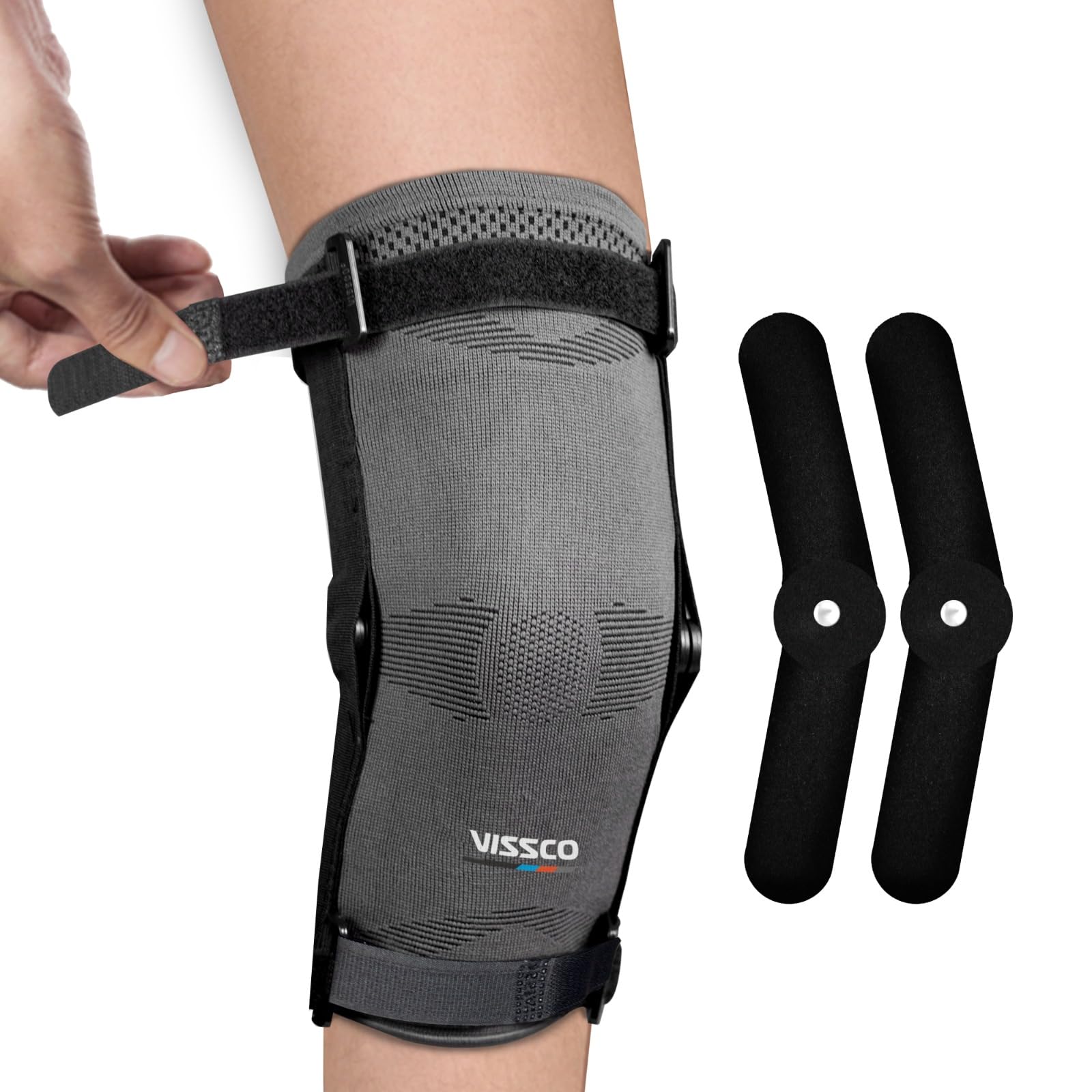 Vissco Elastic Knee Cap with Hinges – Knee Support for Pain Relief, Injury Recovery and Sports– Ideal for Football, Cricket, Walking, Workout– Single, XL, Grey