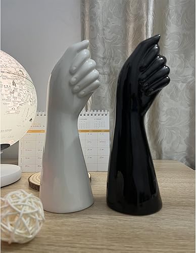 Miniatura 2 de Jarrón decorativo negro en forma de mano de 9.25 pulgadas de alto, moderno jarrón de cerámica para decoración de mesa auxiliar, jarrones para