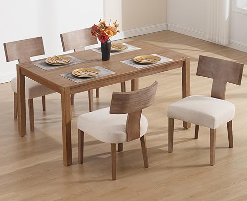 Miniatura 13 de chairus Juego de 6 sillas de comedor de granja, sillas decorativas tapizadas con respaldo de madera natural en forma de T, sillas de cocina sin Lino