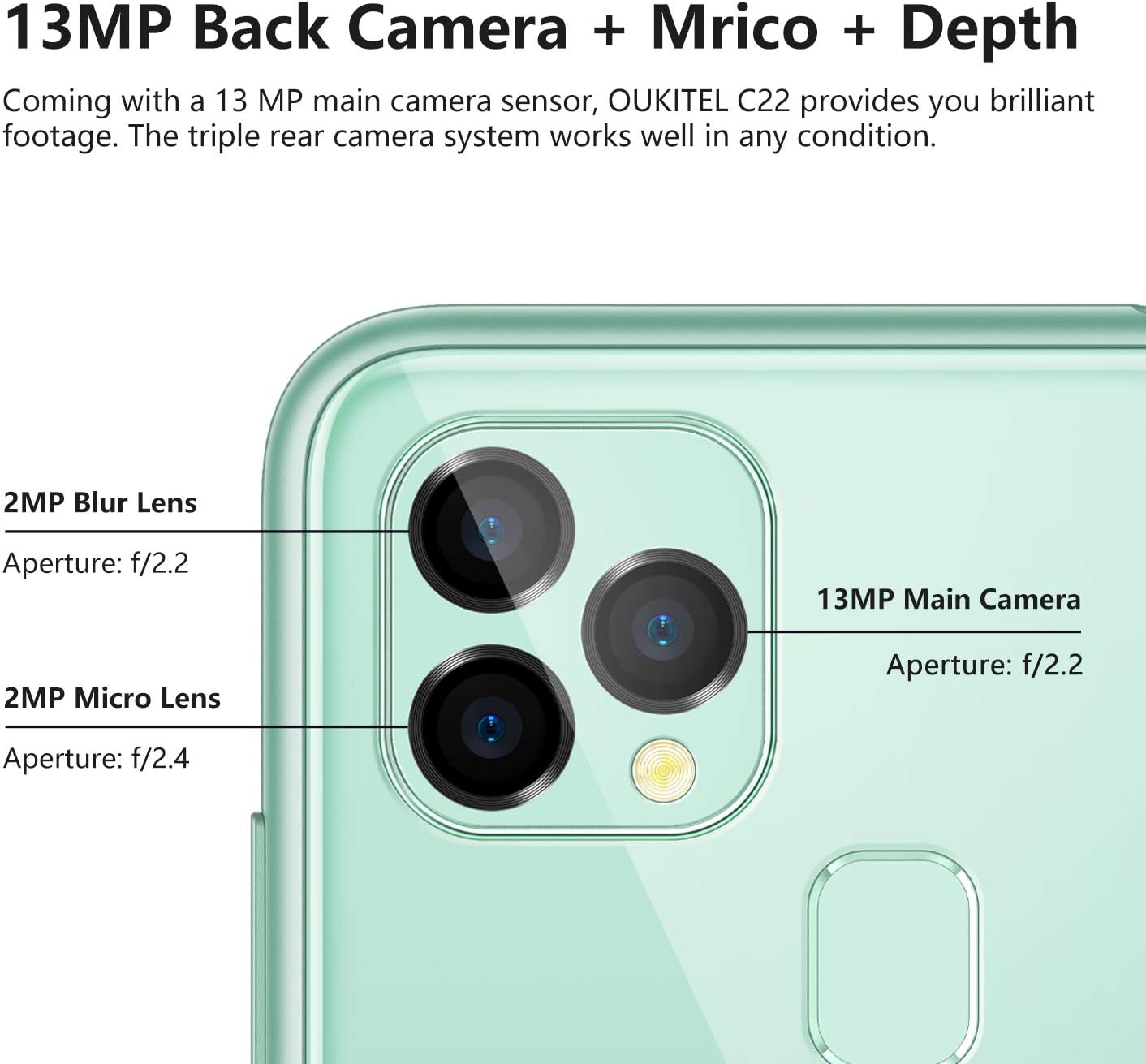 One-Day Sale: Up to 60% Off OUKITEL C22 Unlocked Smartphone, 4G Android 10 Triple Cameras Cell Phone, 4GB 128GB Dual SIM 4000mAh Battery 5.86 Inches 13MP Rear Camera Face Fingerprint ID Global LTE Mobile Phone (Green)