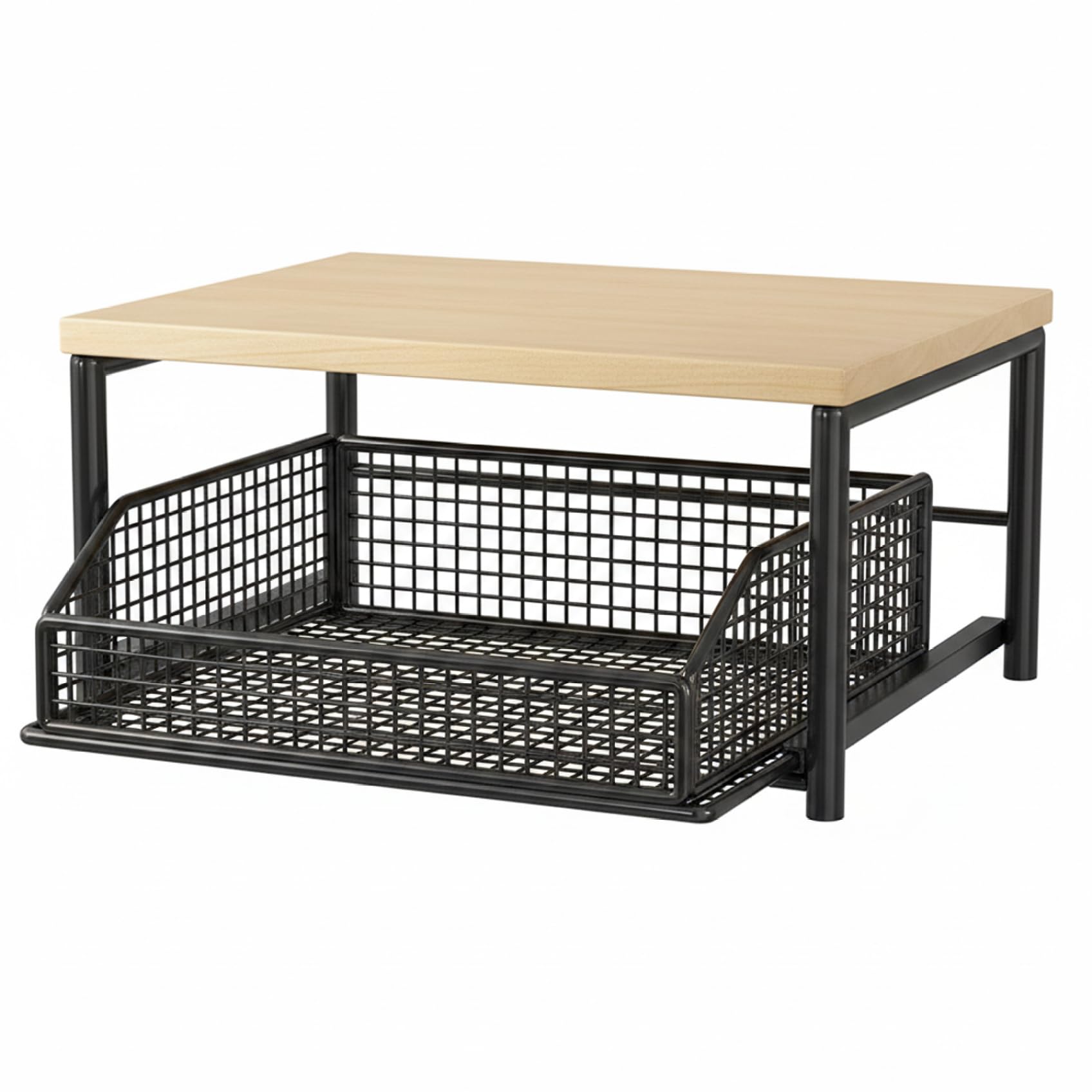 Sjfbebsy Microwave Stand Countertop, Kitchen Organizer with Sliding Drawer Storage and Organization Shelf Black Metal Countertop Rack for Microwave Oven Air Fryer, Sliding Kitchen Drawer