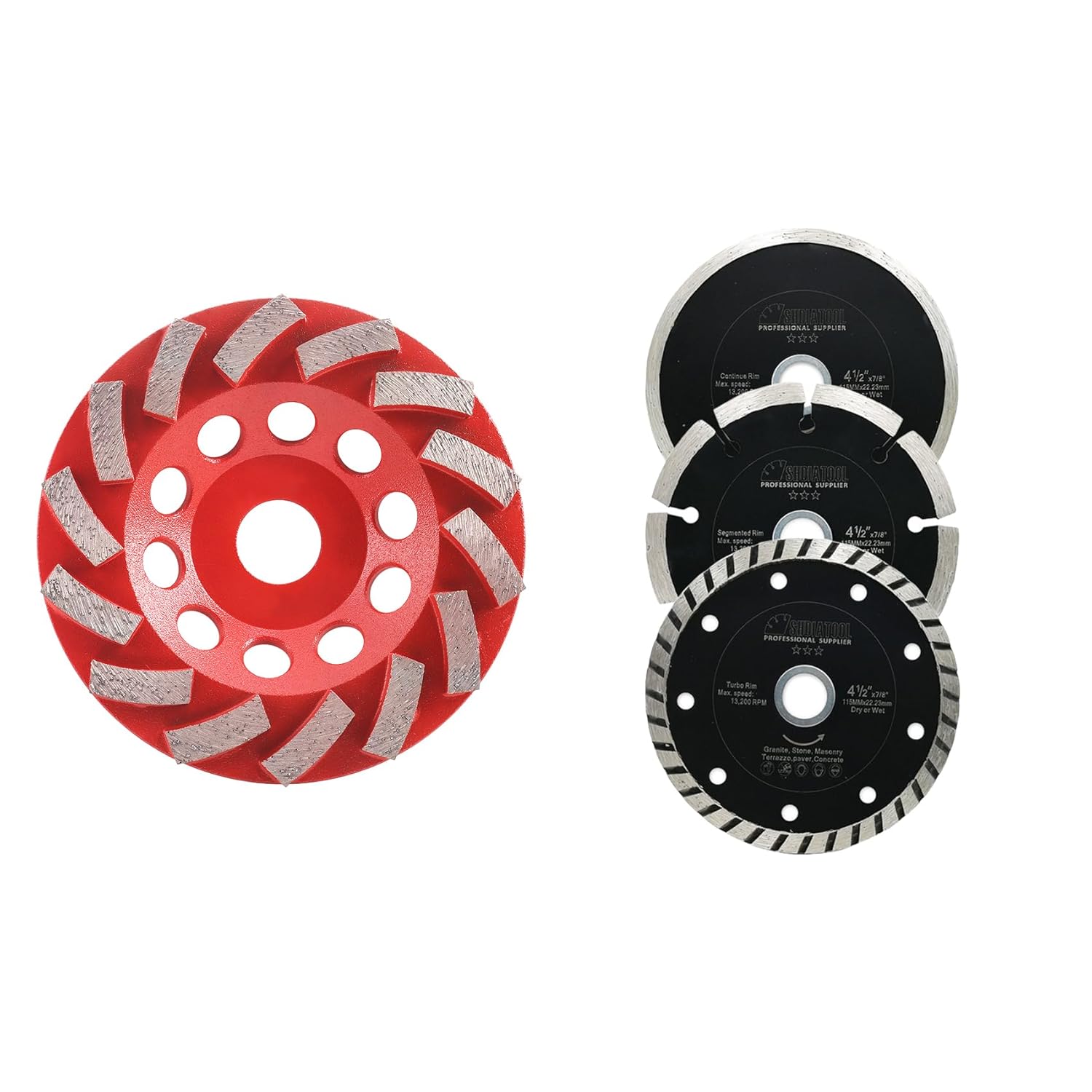 SHDIATOOL 5 Inch Concrete Turbo Row Diamond Grinding Cup Wheel Hard Masonry Marble Weld Turbo Cup Disc Fits 7/8 Inch Arbor