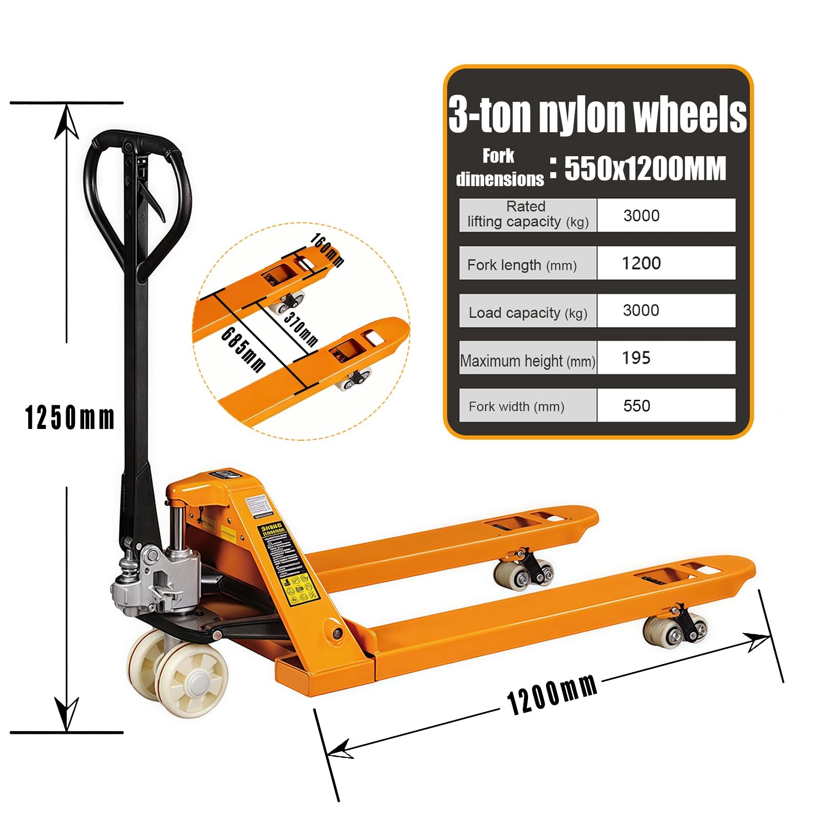 Transpalette manuel industriel – Transpalette haute capacité de 2 tonnes et 3 tonnes pour entrepôt, logistique, école et chantier de construction
