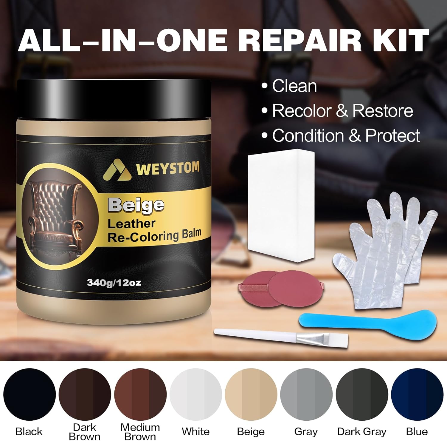 Leather Recoloring Balm, 12oz Large Size Leather Dye, Color Restorer, Scratch Repair, Furniture & Couch Restorer Kit, Repair Kit for Furniture(Beige) - Image 6