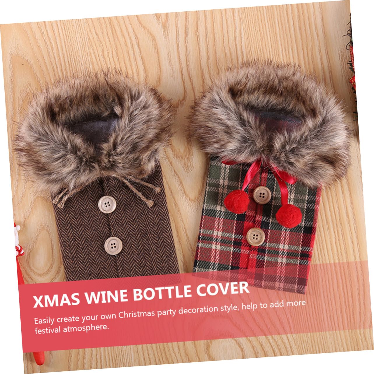 2 Piezas Porta Botellas De Vino Navideño Bolsas De Vino para Festivales De Lino Cuello De Peluche De Navidad