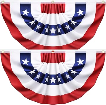 2 Pack 3x6 Ft Large American Flag Bunting - USA Pleated Fan Flags for Outside - Red White & Blue Patriotic Decor for 250th Anniversary,Memorial Day, Independence Day 4th of July Decorations